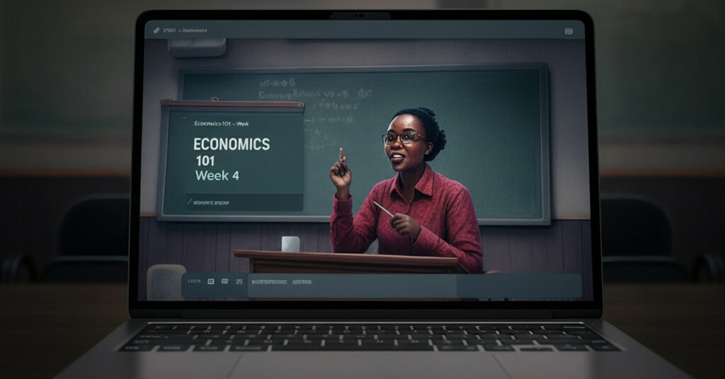 Online economics class delivered through virtual classrooms platform in Nigerian higher education.