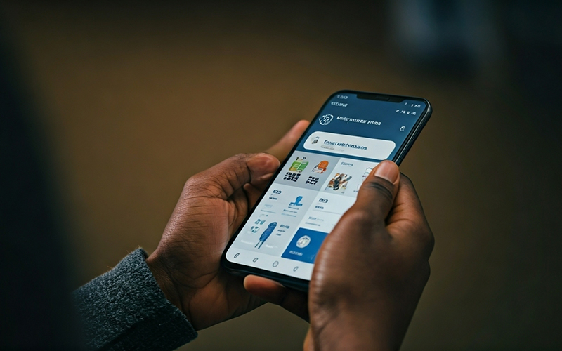 Student accessing course materials through LMS for African schools mobile application.