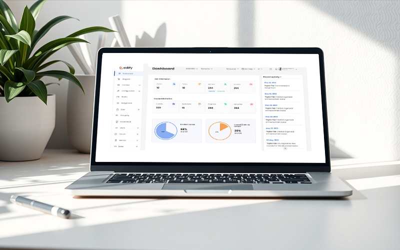 A shared online whiteboard with sticky notes and mind maps, with African students annotating together in real time and a small Vigilearn Studio logo 
