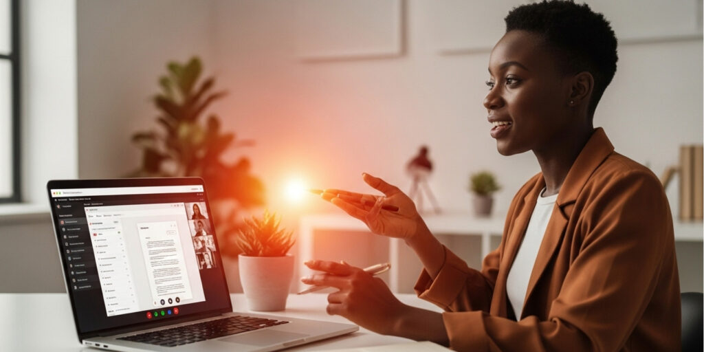 Trainer guiding students in first meeting on Studio video session
