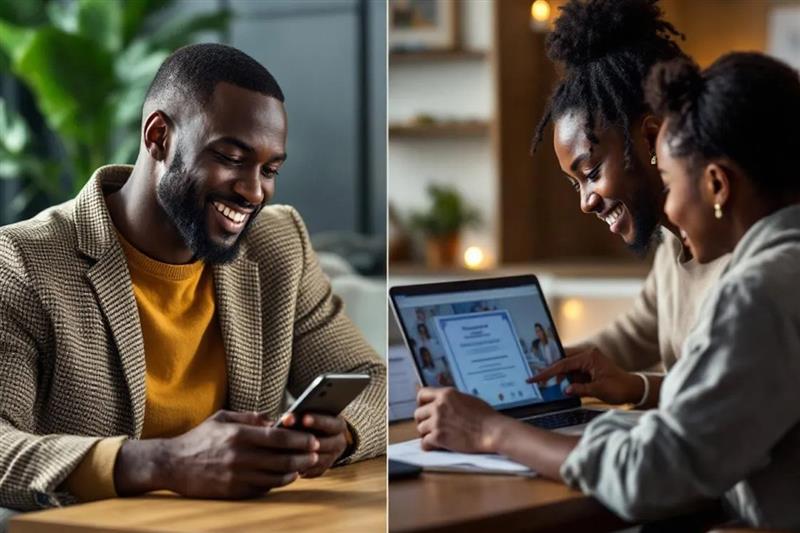 Young Africans using digital tools for learning and career growth, highlighting the future of work in Africa.