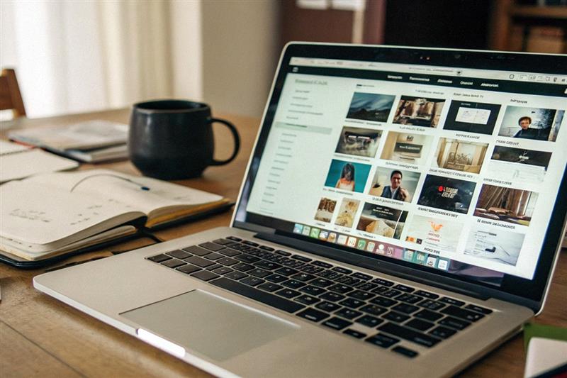 Laptop showing online training content library inside a learning management system (LMS) platform