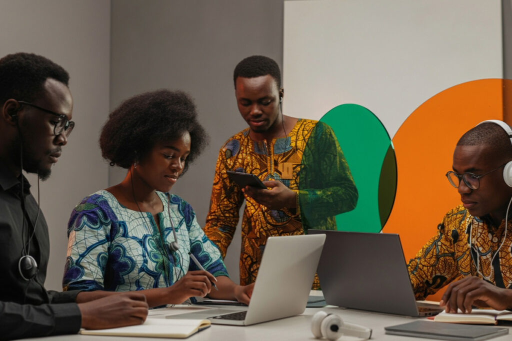 Team of young professionals collaborating on laptops and mobile devices while exploring Cloud-based solutions.
