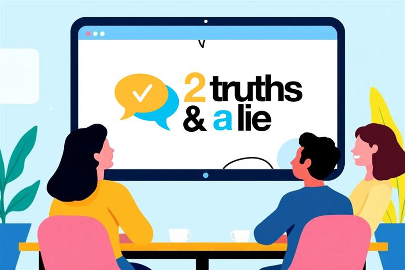 2 Truths and a Lie being played as a fun icebreaker, a popular choice for virtual meeting games.