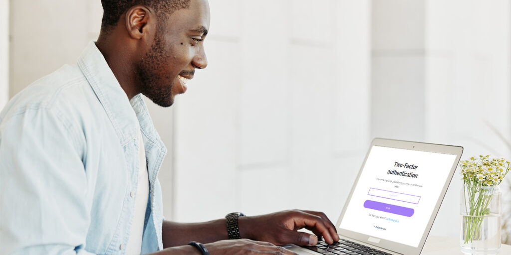 A student accessing an online learning platform with two-factor authentication, highlighting the ethical use of data in edtech for secure student information protection.