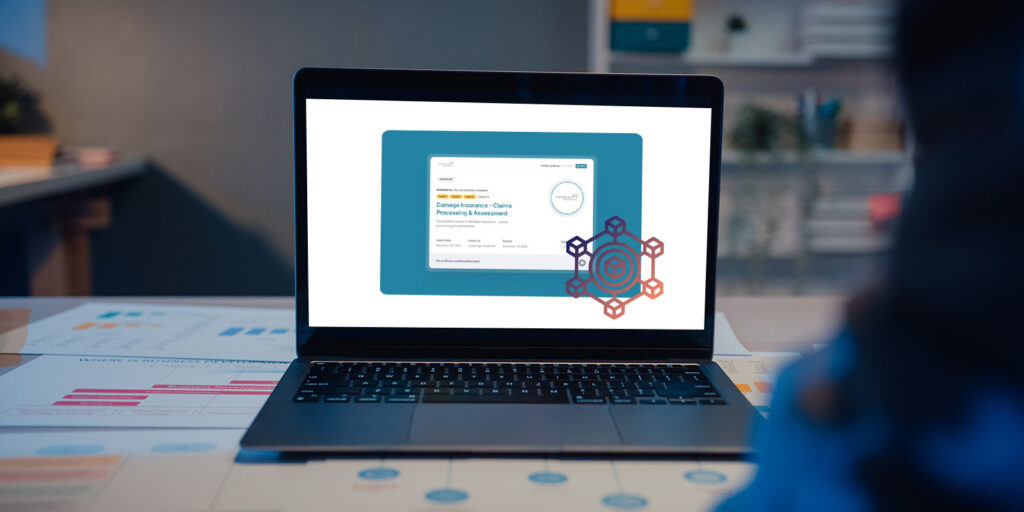 Online learning certificate displayed on a laptop screen representing digital credentialing and verified skills recognition.