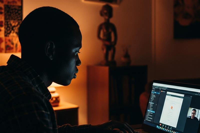 Student engaged in online learning on a laptop, improving knowledge and preparing for skill verification assessments.
