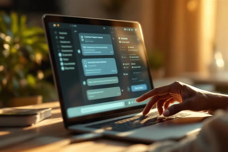 Educator using an AI analytics dashboard to monitor student performance, engagement graphs and predictive alerts visible on the screen. 