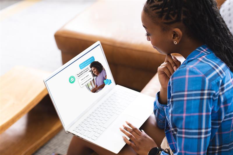 AI chatbot interface assisting a student with course registration and academic queries, designed with clear and friendly UI elements. 

