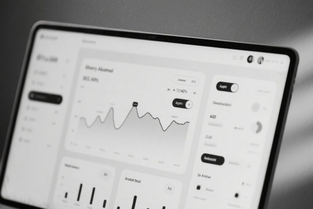 A close-up view of a dashboard on a tablet showing graphs and performance metrics generated through a digital admission system used for student application tracking.
