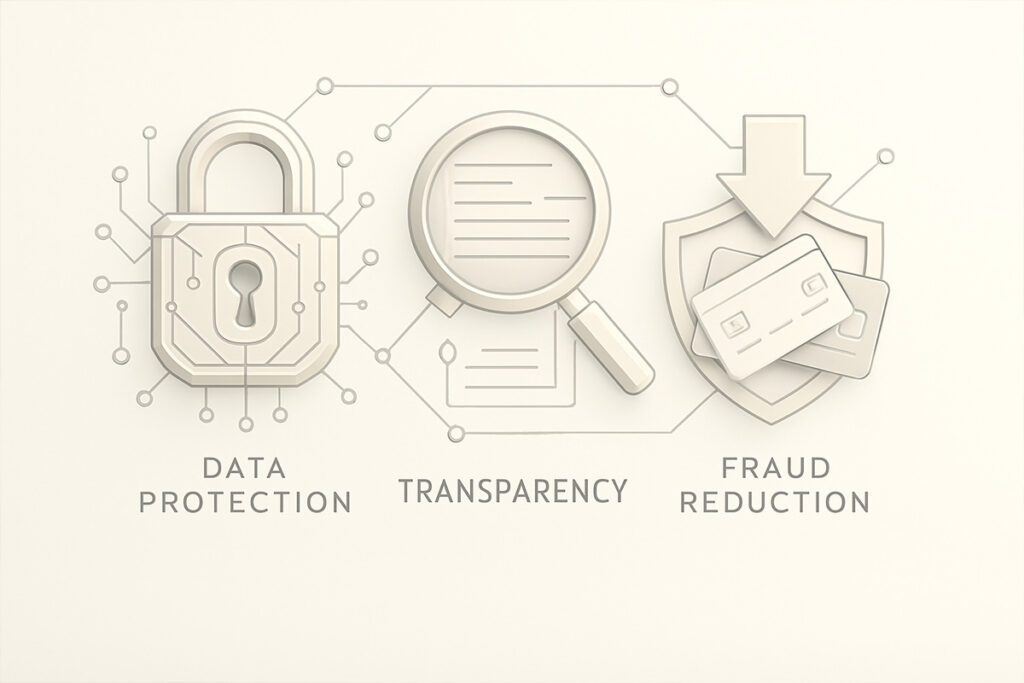 Icons for data protection, transparency, and fraud reduction
secure online admissions features showing data protection, transparent processes, and fraud reduction tools