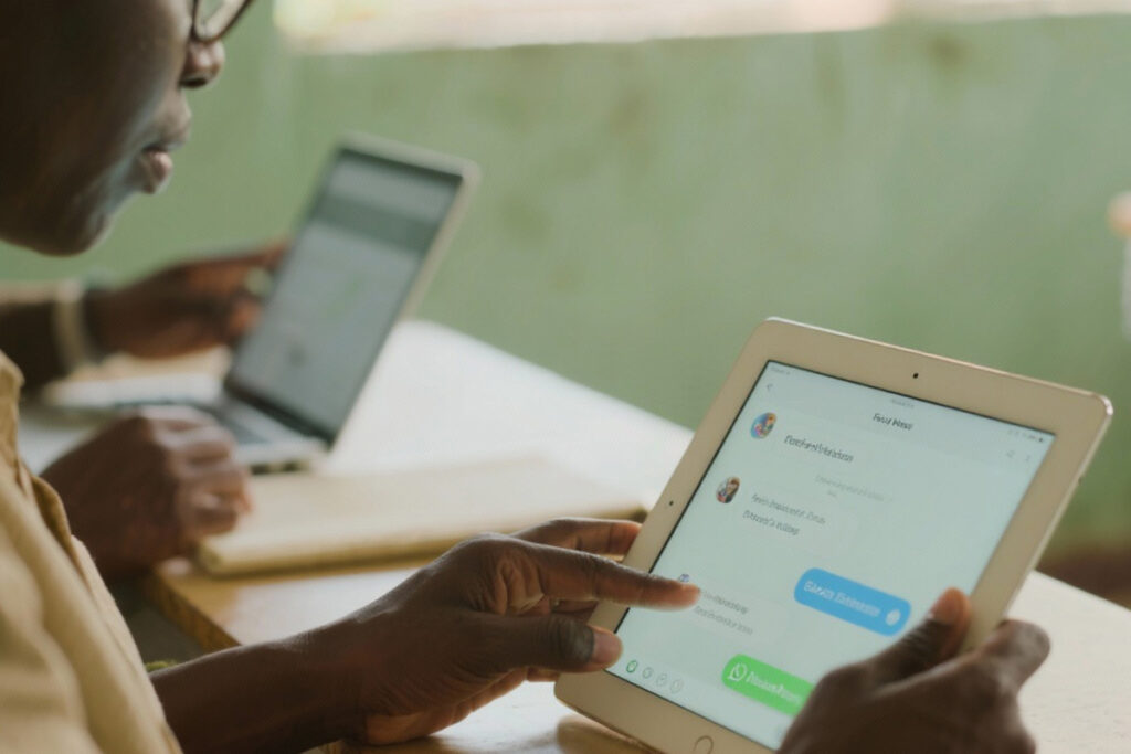 Student using a tablet to attend an online class and interact with digital learning tools as part of daily study activities in virtual education through a mobile-first learning platform
