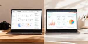 University leadership team discussing analytics screens to understand LMS vs CRM for universities across admissions and academics