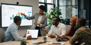 Admissions team reviewing data analytics for universities with real time enrollment and admission insights