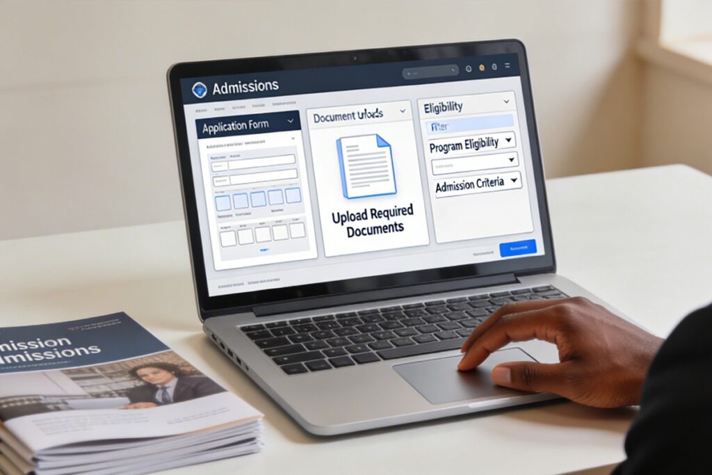 Faculty member creating course content on a university LMS platform, grading dashboard and discussion forums visible, realistic higher education classroom and digital interface setup