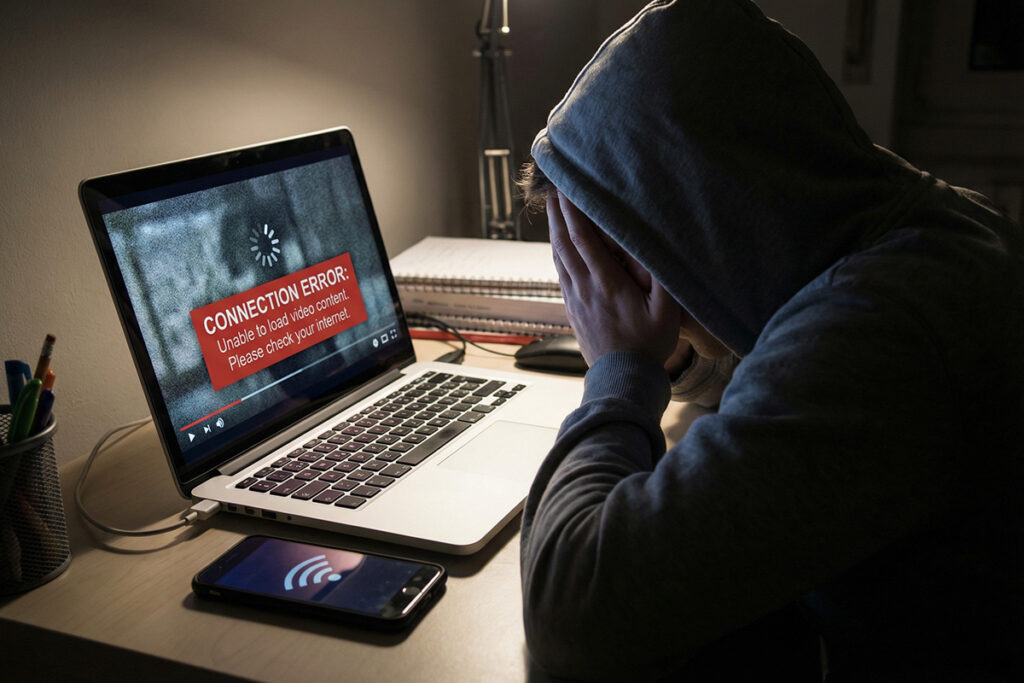 Student facing connection error during online class, highlighting the need for low bandwidth LMS Africa solutions in regions with unstable internet.